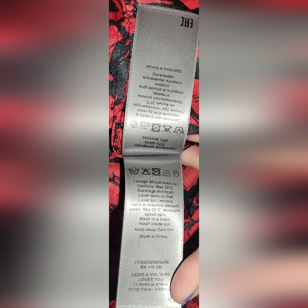 Zadig & Voltaire Red &‎ Black Floral Silk Blend Asymmetrical Skirt Sz 40 Or US 8 - Picture 12 of 12